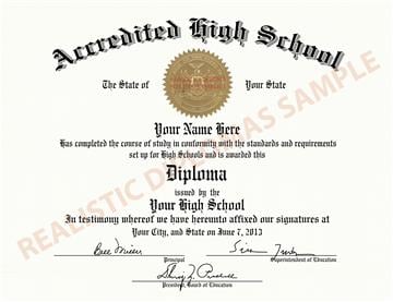 Fake High School Diploma Sample Style 1